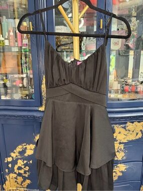 Francesca's Collections Black Layered Chiffon Formal Dress/ Romper for Girls